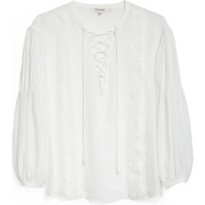 NWT Haute Hippie Lace-Up Plague Silk Blouse Mashmallon White XS